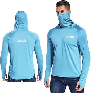 Camisetas de pesca con protección UPF 50 + Uv para hombre con logotipo personalizado, camisas de pesca con capucha de manga larga de secado rápido con polaina para el cuello