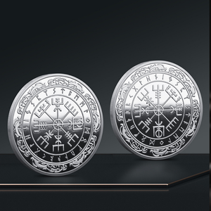 Moneta commemorativa in metallo con bussola Vegvisir vichinga nordica, da collezione, souvenir, con custodia trasparente, moneta portafortuna da regalo - Product Image 5