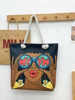 Tas Tote kapasitas besar wanita baru pabrik tas jinjing hitam hutan dengan penutup ritsleting tali tebal motif tas belanja modis