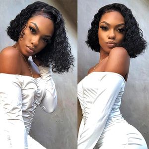 Perruque courte bouclée en cheveux humains brésiliens avec dentelle frontale 13x4, avec cheveux de bébé, ondulée <span class=keywords><strong>et</strong></span> mouillée, pré-épilée, pour femmes noires - Product Image 2