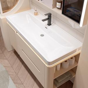 Cream Wind Waterproof Large Capacity Storage Space Smart <b>Mirror</b> Bathroom Cabinet - Product Image 5
