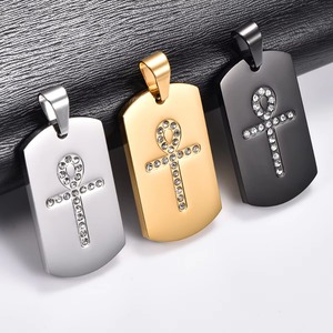 Collar con Colgante de Cruz Ankh Egipcia de Acero Inoxidable y Circonia para Mujer y Hombre, Placa de Identificación, Dijes Cuadrados, Cadena, Joyería de Amuleto Metálico - Product Image 3