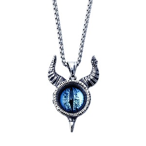Collar con Colgante de Cuerno de Toro y Ojo Turco de Acero Inoxidable, Joyería de Moda para Hombre, Engaste de Bisel con Piedra Azul, Forma de Animal, Accesorio de Regalo - Product Image 5