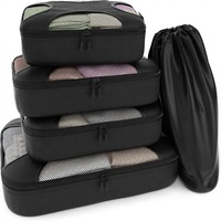 Ensemble de 5 cubes de rangement en nylon Shacke (noir pur) |   Organisateur de valise léger et résistant à l'eau avec fermeture éclair