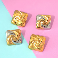 Pendientes de Acero Inoxidable Novirassine con Baño de Oro de 18K, Resistentes al Agua y al Deslustre, Diseño Cuadrado en Espiral, Joyería Minimalista de Moda