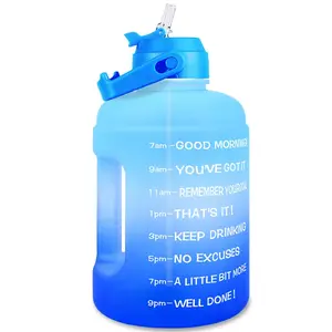 Botol air minum anak-anak, 2.2L setengah galon PETG olahraga dengan pembuat waktu motivasi