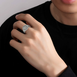 Bague Hip Hop ouverte Merryshine Tetragrammaton Pentagramme Vintage pour Homme, en Argent Sterling 925, Style Punk, Bague Viking - Product Image 3
