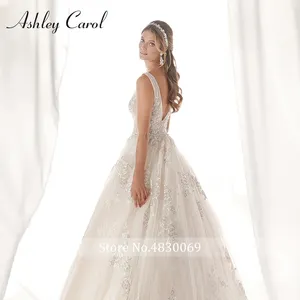 Ashley Carol A-Line vestido de novia 2022 Sexy escote en V espalda descubierta apliques con cuentas novia romántica princesa <span class=keywords><strong>vestidos</strong></span> de novia - Product Image 4