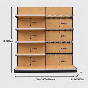 Estantería Metálica <span class=keywords><strong>con</strong></span> Acabado <span class=keywords><strong>Madera</strong></span> para Exhibición en Comercios, <span class=keywords><strong>con</strong></span> Estantes Ajustables y Ganchos para Panel Perforado, Ideal para Supermercados - Product Image 2