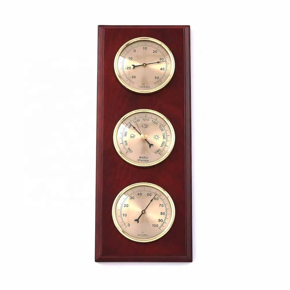 Rettangolo design in legno 3 orologi analogici barometro igrometro termometro stazione home weather