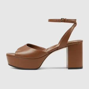 Chunky High Heels Metal Ornament Shoes Open Square Toe Sandals Women Dress Summer Ankle Buckles <b>Pumps</b> - Product Image 5