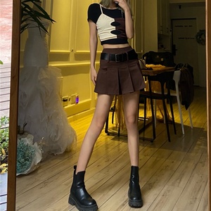 กระโปรงทรงเอเอวสูงแบบจีบผ้าถักสีดำสไตล์ลำลองสำหรับผู้หญิง รุ่นใหม่ประจำฤดูใบไม้ร่วงปี 2022 - Product Image 6