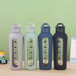 Botella de Agua Deportiva de Vidrio con Diseño Único y Motivacional, con Pajita, Libre de BPA, con Temporizador, Funda Protectora de Silicona, Apta para Lavavajillas - Product Image 1