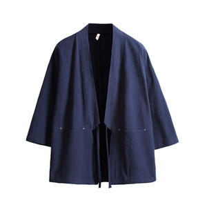 Kimono traditionnel pour hommes, cardigan noir, manteau, chemise de plage, vêtements d'été unisexes, vêtements de samouraï japonais pour hommes - Product Image 3
