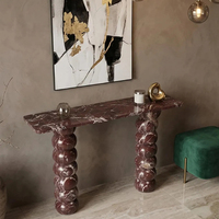 Meubles KUMUSI, table console en marbre Rosso Levanto sur mesure, table d'entrée en pierre rouge