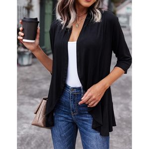 Cárdigan Abierto para Mujer FOXA, Manga 3/4, con Volantes Drapeados, Asimétrico, Ligero, de Chifón, Casual, Primavera-Verano, Tallas S-3XL - Product Image 2