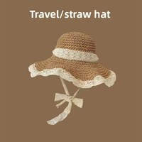 Chapeau de plage d'été en dentelle pour femme, grand bord en fourrure, protection UV, idéal pour les vacances en bord de mer et les voyages, style décontracté, protection solaire