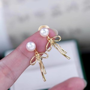 22358DIY Accesorios de Perlas, Broches de Oreja de Plata S925 con Soporte Vacío en Forma de Lazo, Clip de Oreja de Moda con Cuentas de 6-8mm para Pendientes de Perlas - Product Image 1