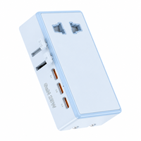 Adaptor Perjalanan Multi-Negara Ultra Tipis GaN PD 25W Konverter Colokan Universal 2 Soket AC 110-250V Pengisian Cepat