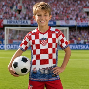 Maillot de <span class=keywords><strong>football</strong></span> 2026 personnalisé de l'équipe nationale de Croatie, version domicile et extérieur, rouge à carreaux, pour garçon/enfant - Vente en gros mondiale - Product Image 1