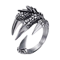 Bagues Ajustables en Acier Inoxydable Griffe de Dragon Vintage Argentée, Aigle Tibétain en Argent et Zircon pour Hommes et Femmes, Bijoux Punk, Cadeau