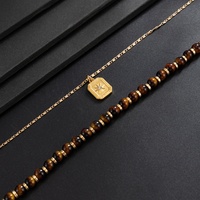 Ensemble de colliers superposables vintage à pendentif étoile carrée à deux couches pour hommes, style rétro, avec perles œil de tigre, accessoires de rue, cadeaux