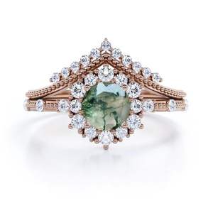 Anillo de Compromiso y Aniversario Art Deco con Ágata Musgosa de 1.45 Quilates, Plata de Ley 925 con Rodio, Clásico para Mujer, Ideal para Fiestas - Product Image 2