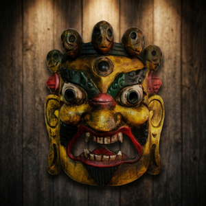 หน้ากากไม้แกะสลักเทพพระไหรับมหามาคัลลา งานฝีมือสวยงาม |   ของตกแต่งผนังบ้าน ผลิตในเนปาล สีสันปรับแต่งได้ - Product Image 2
