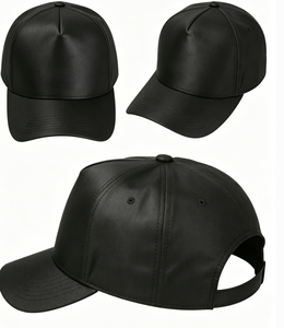 Casquette de baseball en cuir PU noir, unie, réglable, à visière incurvée, 6 panneaux, pour hommes et femmes - Product Image 3