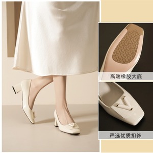 5688-13 Solid Square Toe Pumps <b>Block</b> Heel Fashion Trend Buckle Formal Women Shoes - Product Image 5