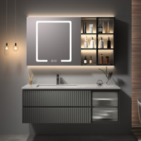 Meuble-lavabo flottant moderne pour salle de bain avec miroir intelligent et armoire de rangement en bois, idéal pour hôtels et villas, écologique et résistant à l'eau