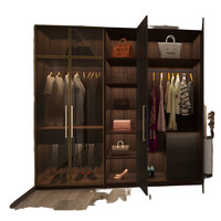 Meuble de chambre à coucher moderne de luxe, armoire pliante pour organiser les vêtements avec éclairage LED, portes en verre, panneau en bois, placard, armoire