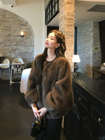 Manteau d'hiver en fausse fourrure pour femme, simple boutonnage, chaud et doux, élégant, coupe ample, couleur unie marron beige, en fourrure de lapin artificielle