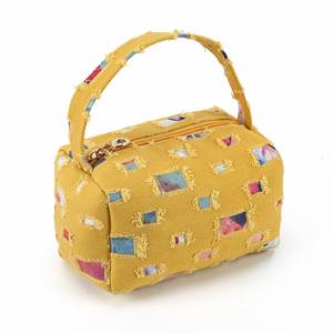 Wholesale Custom Fashionable Eco Cosmetic Make up Storage Personality Patchwork Denim Shopping Pouch Bags with Zipper and Handle - Product Image 3