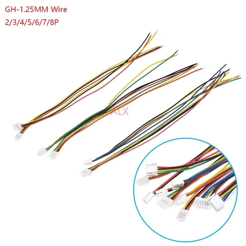 Micro JST GH 1.25 2/3/4/5/6/7/8 Pin Male Plug Connector With Wire Cables 150mm Single Connector 28AWG 1.25MM 2P/3P/4P/5P