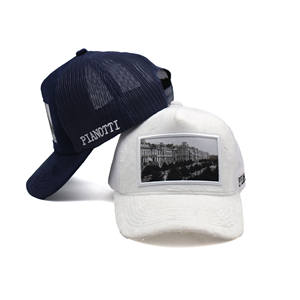 2025 Sombreros de camionero de 5 paneles Sombrero de camionero con logotipo impreso bordado de terciopelo azul marino personalizado - Product Image 2