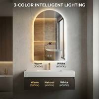 Espejo LED Inteligente Moderno de Pared con Pantalla de Hora y Temperatura, Marco de Aluminio, Espejo Arqueado para Proyectos Hoteleros