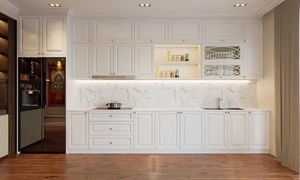 Armoires de cuisine blanches minimalistes modernes, armoire en forme de L sur mesure avec poignées dorées pour la rénovation de la maison - Product Image 5