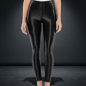 Shemax-pantalones de cuero PU para montar a caballo, asiento completo, color negro brillante - Product Image 2