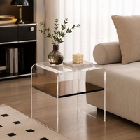 Mesa Auxiliar Pequeña Cuadrada de Acrílico Transparente Moderna - Mesa Lateral de Acrílico