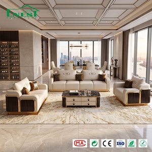 Ensemble de canapés de luxe bicolore 1+<span class=keywords><strong>2</strong></span>+3 places, causeuse, fauteuil, table basse en marbre – Solution de mobilier de luxe tout-en-un pour salon - Product Image 5