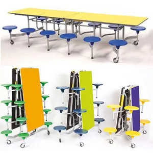 Cartmay School Canteen Cafeteria Student Folding Long Dining Table With Chairs Set