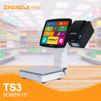 Balance tactile POS Zhong Ji TS3 15 pouces avec caméra IA, capacité de pesée de 15 kg et imprimante 58 mm intégrée