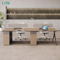 Bureau de travail moderne extensible en bois LIYU pour 4 personnes, côte à côte, avec tiroir et armoire latérale, poste de travail modulaire pour espace ouvert