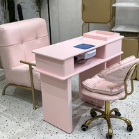 Hot Salon Mobilier de salon de beauté rose Table de manucure unique Luxe Nail Shop Table à ongles en bois Bureau à vendre