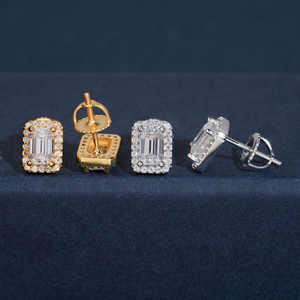 Pendientes de tuerca de moissanita con corte <span class=keywords><strong>esmeralda</strong></span> estilo hip hop, chapados en plata 925, con cierre de rosca, elegantes, <span class=keywords><strong>para</strong></span> mujer, de Kaleido Wholesale - Product Image 5