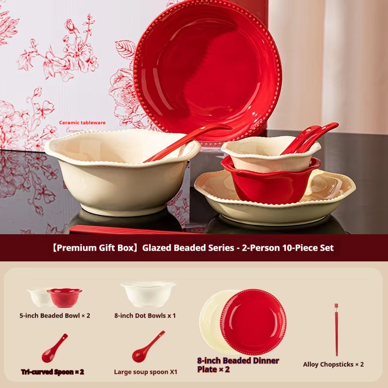 premium gift box-rose red + cream yellow-10pc set for 2 people
