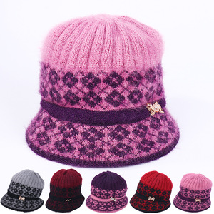 Knitted Hat Wide Brim Fleece Lined Warm <b>Winter</b> <b>Cap</b> For Women Korean Style Thickened Ear Protection Pink Purple Red Gray - Product Image 1