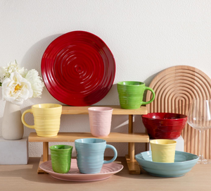 Wholesale Custom Pastel Swirl Ceramic <b>Dinner</b> <b>Set</b>, Colorful Ribbed Stoneware Tableware, Free Design & Logo Available For Wedding - Product Image 6