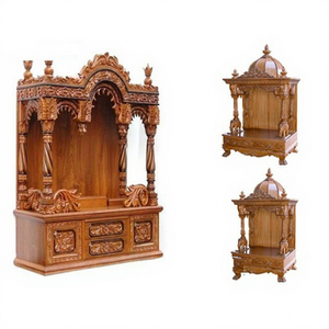 Exclusive Brown Teak Wood Temple For Home Indian Handcrafted 3 Dome <b>Mandir</b> Premium Wooden Puja Unit Luxury Home Temple Design UK - Product Image 1